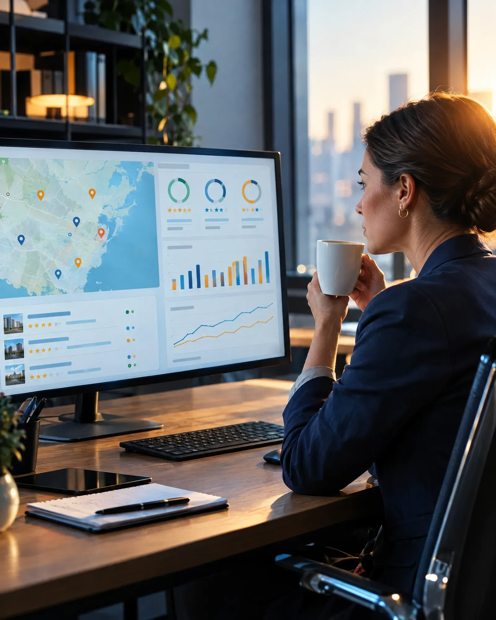 Manager comparing ratings across locations on one dashboard