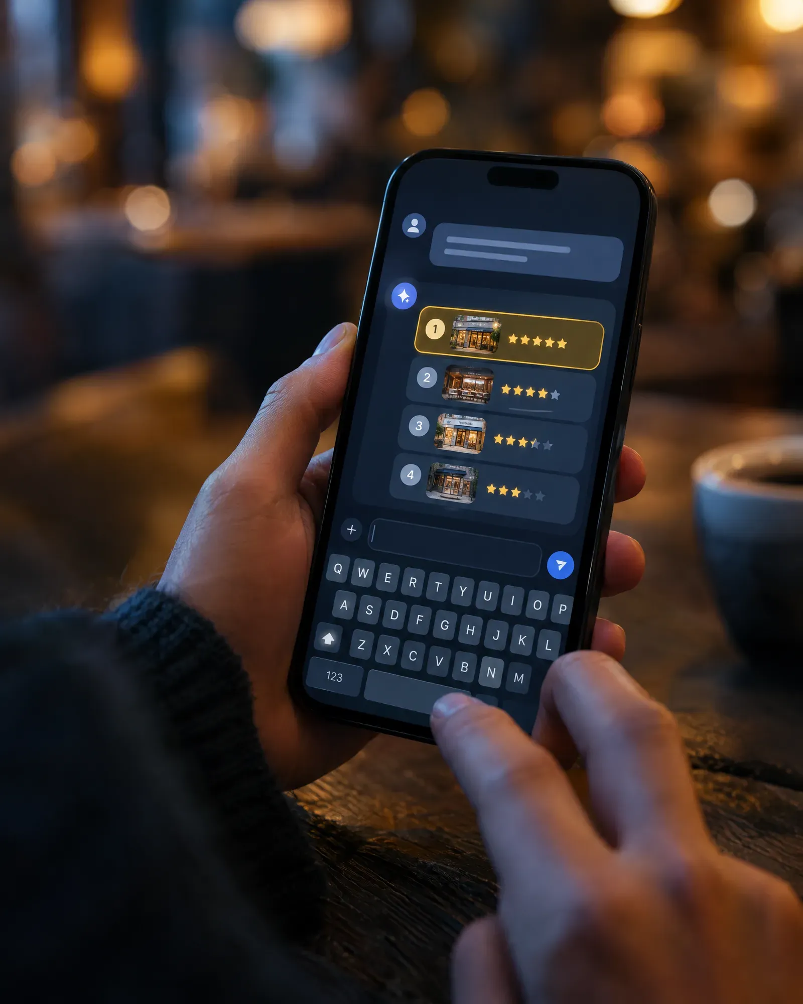 AI assistant on a phone recommending local businesses