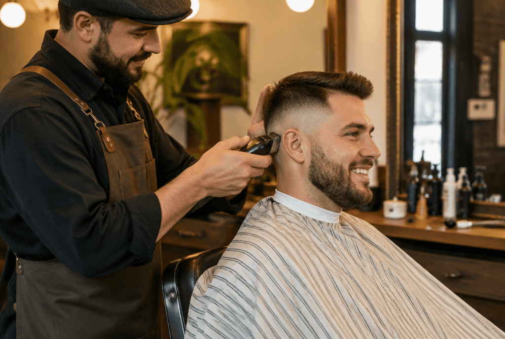 Barber giving a customer a fresh fade