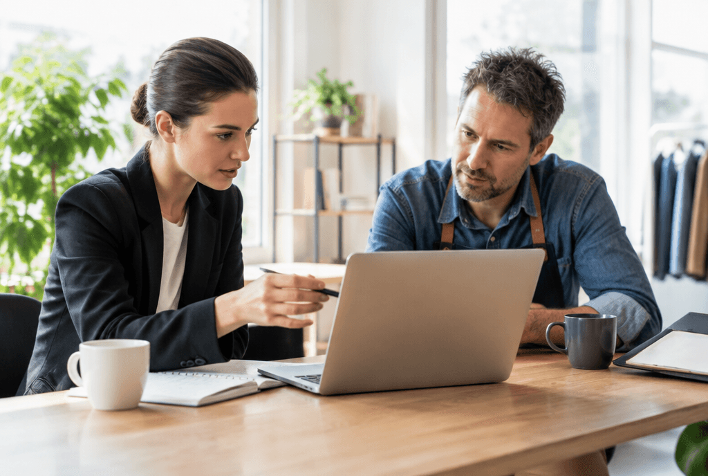 Accountant reviewing figures with a small business owner